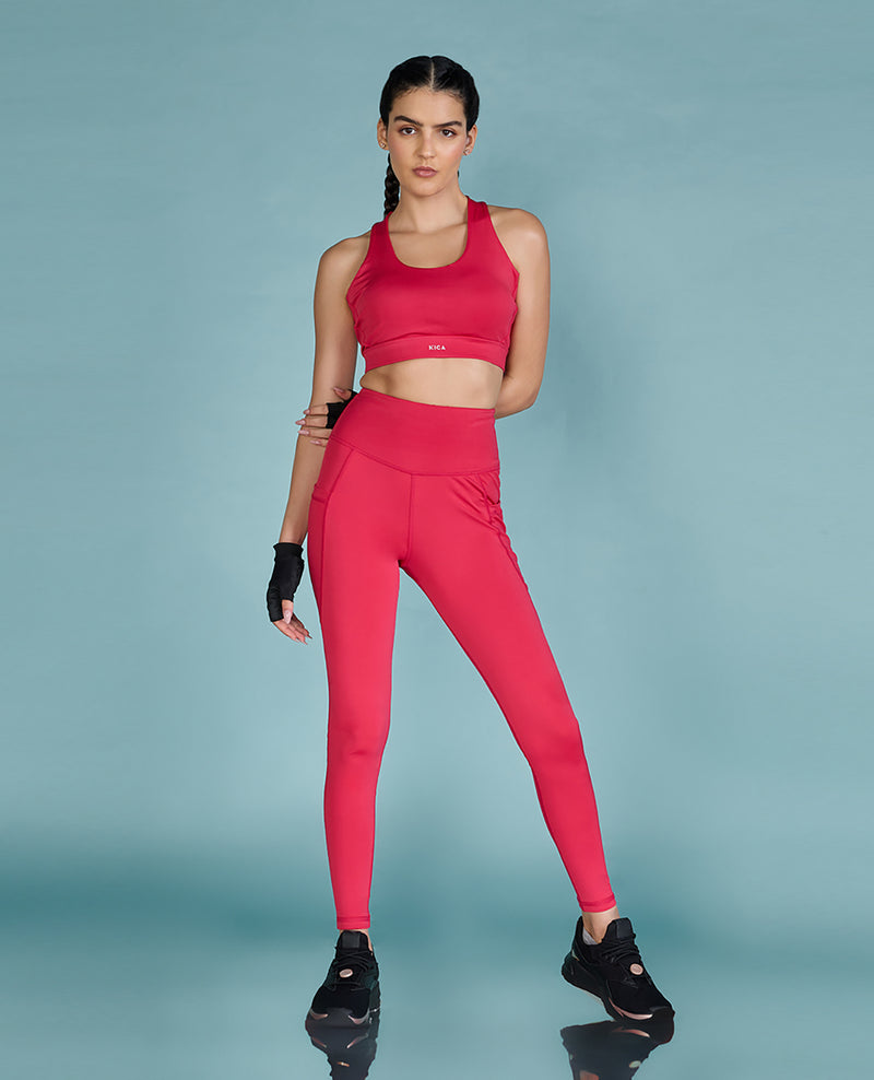 Strappy Bra & Second Skin Leggings Set - Pink